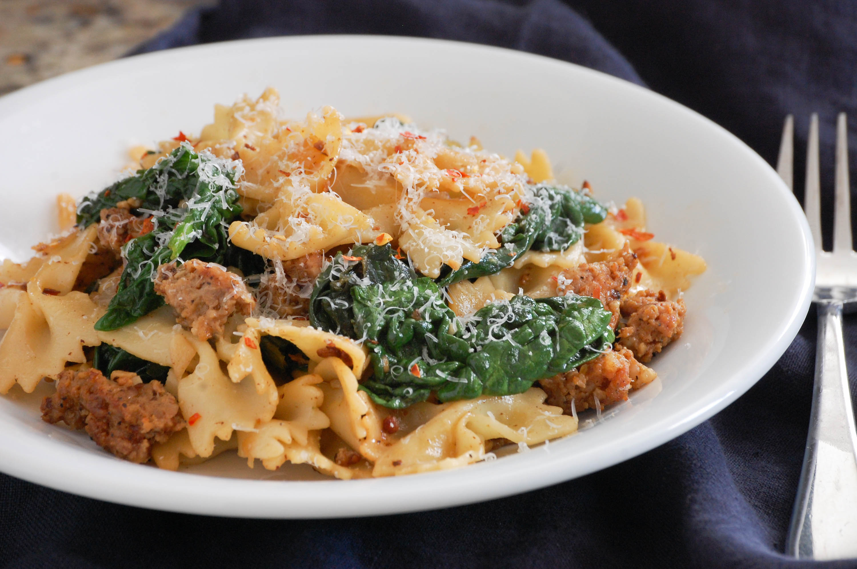 Spicy Pasta with Sausage and Spinach via The District Table
