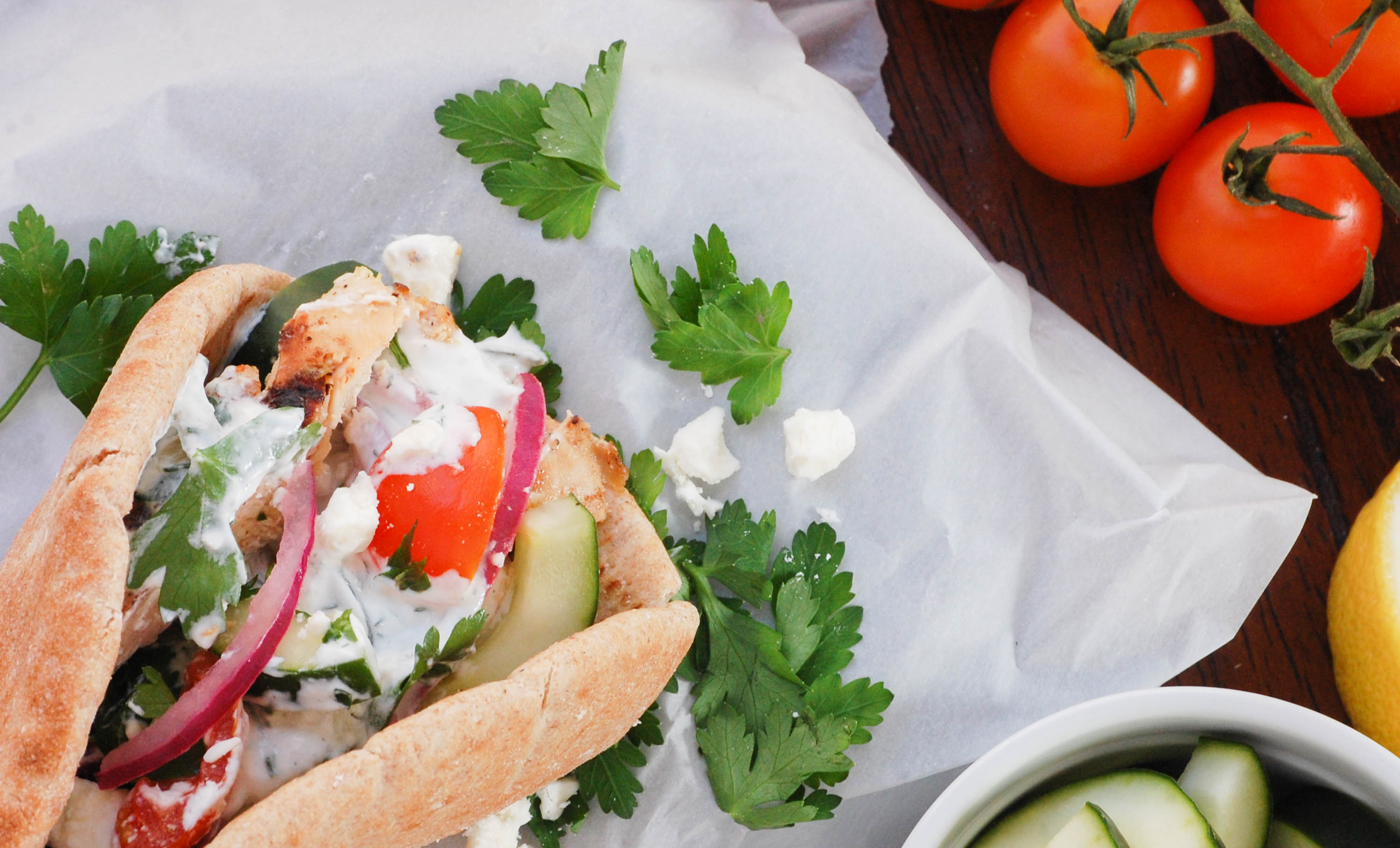 Greek Chicken Pitas by The District Table