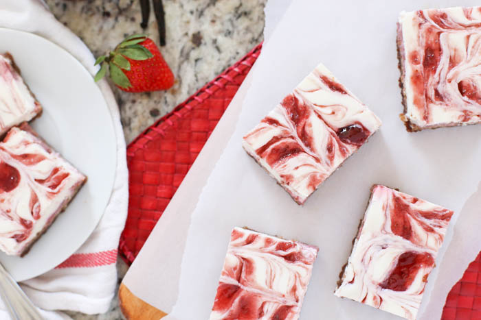 Skinny Strawberry Cheesecake Bars by The District Table