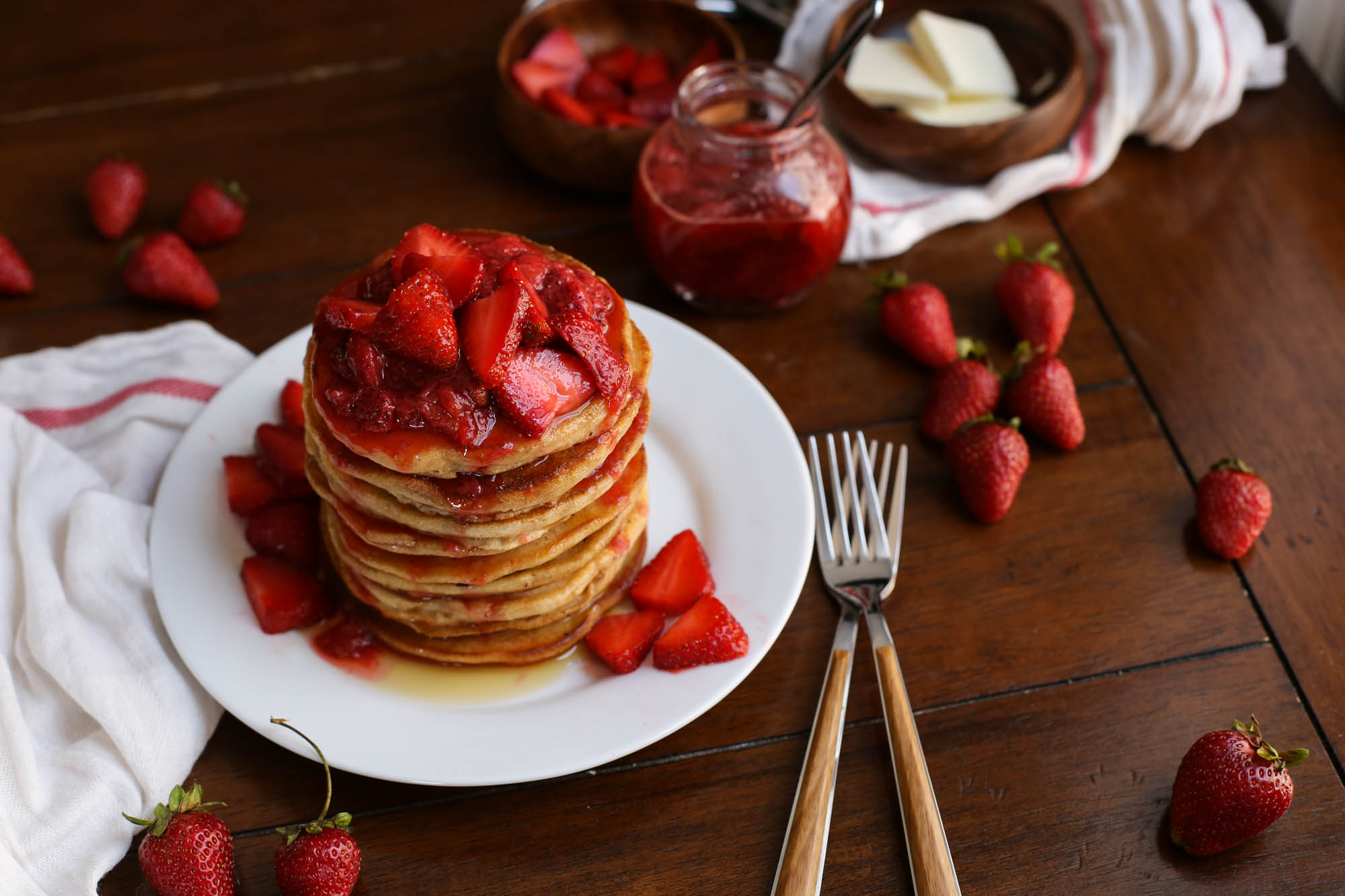 Easy Pancakes with Strawberry Syrup from The District Table